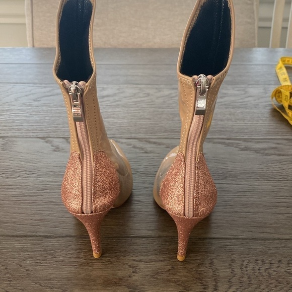 NWT BURJU Tan Patent Leather Pointed Toe Rose Gold Sparkly Heel Booties | 5 - Picture 6 of 12